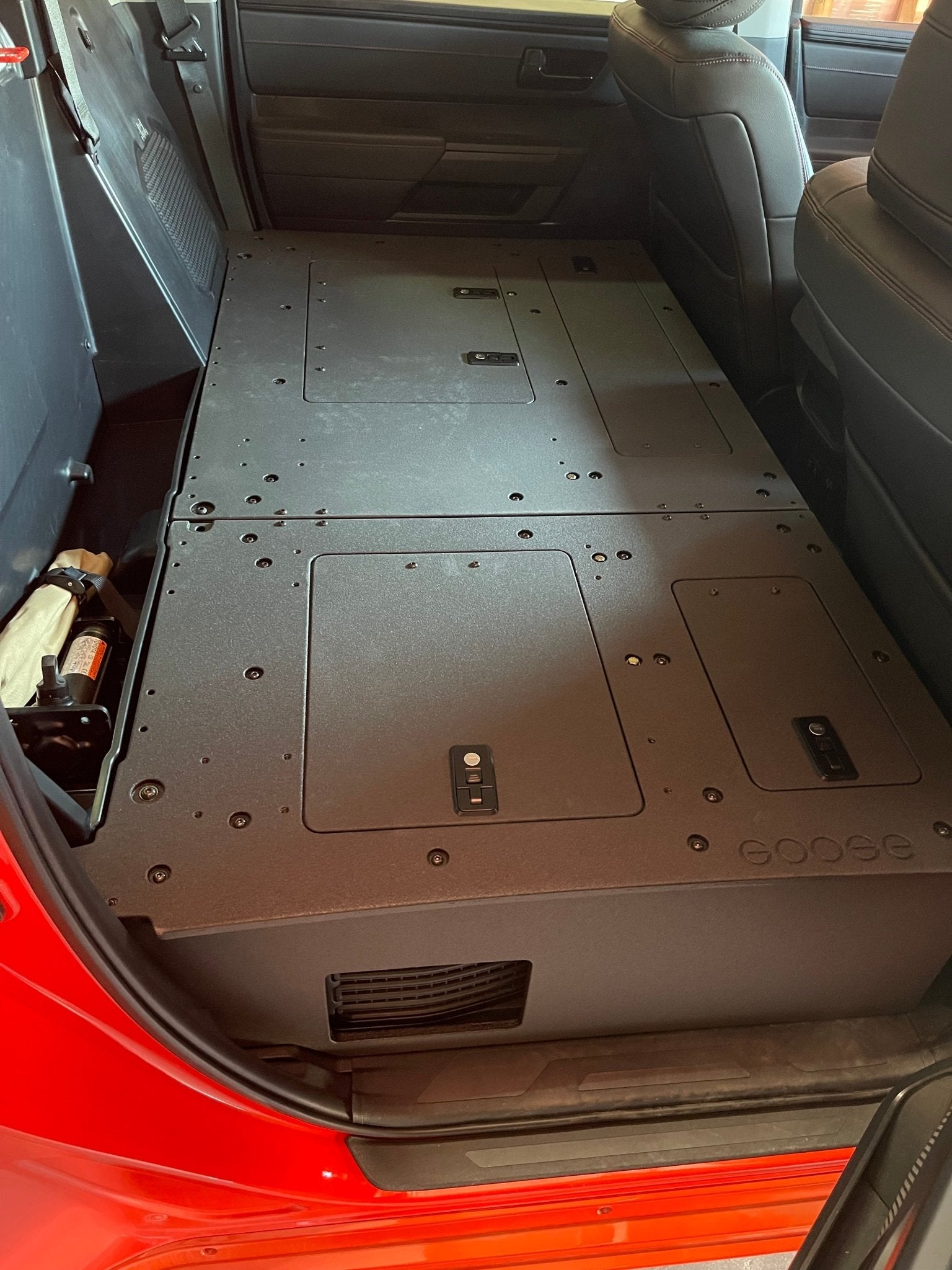 Toyota Tundra 2022-Present 3rd Gen. CrewMax - Second Row Seat Delete Plate System Seat Delete Plate System Goose Gear- Overland Kitted