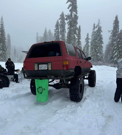 MORRFlate trail trash bag mounted on a 4Runner spare tire