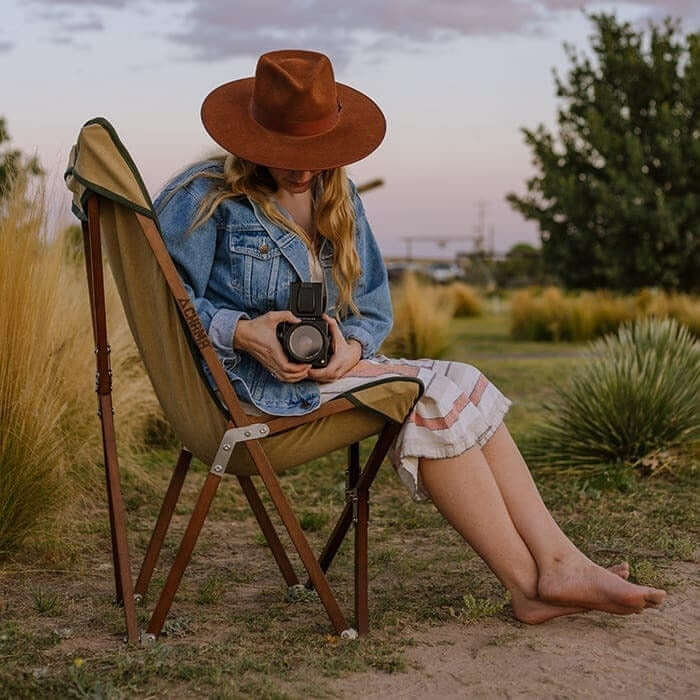 Chama Vaquero folding camp chair, lifestyle view