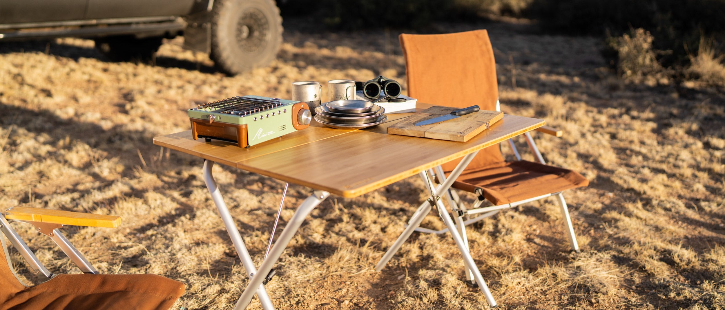 Snow Peak Single Action Table in campsite