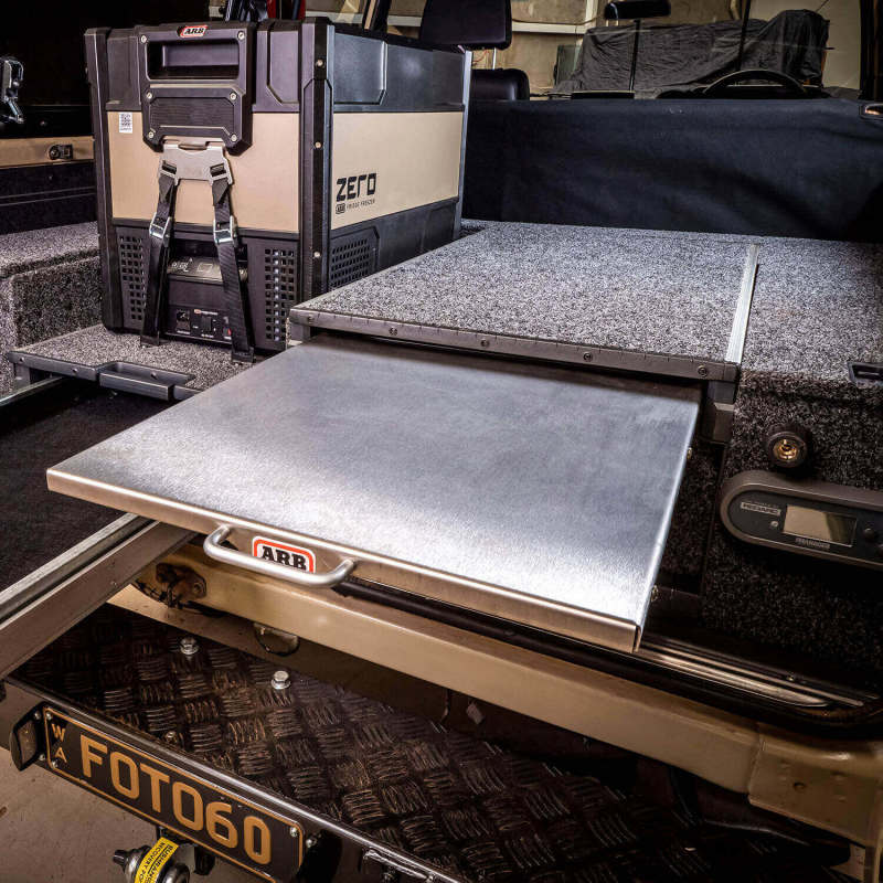 ARB roller drawer table — food prep in use