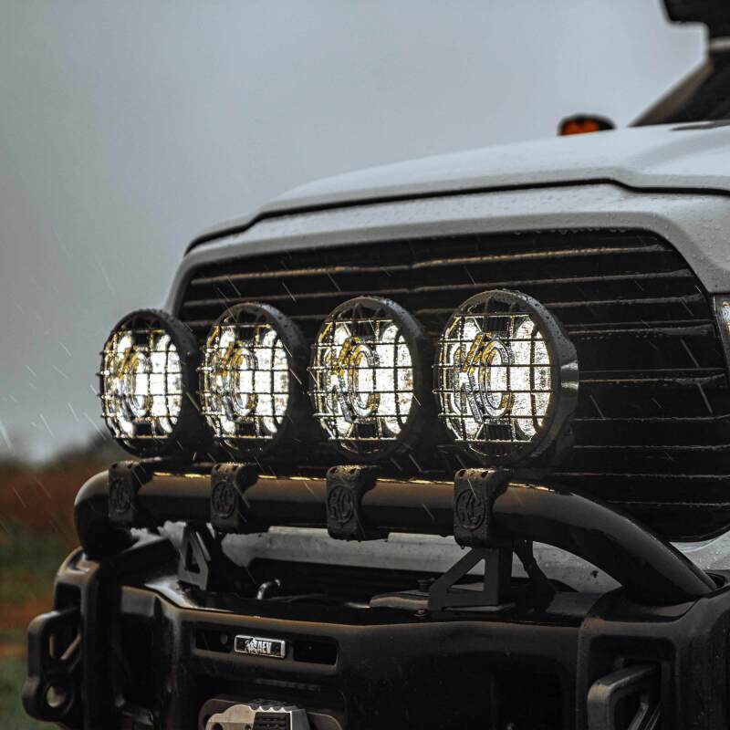 KC HiLiTES SlimLite 8in LED Stone Guard - Black, mounted view