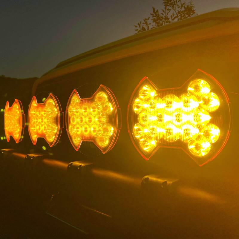 KC HiLiTES SlimLite 8in LED Light Shield SAE Driving - Selective Yellow (Shield Only), mounted view