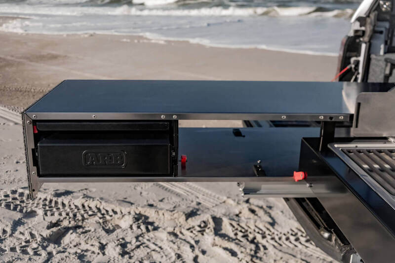ARB Slide Kitchen lifestyle view set up at campsite