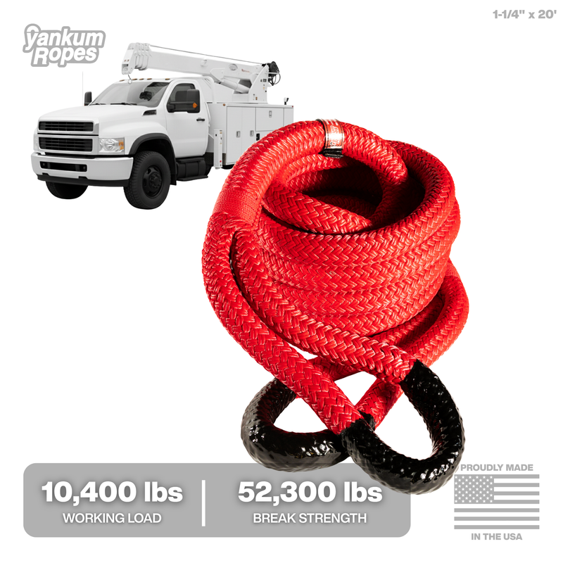 Yankum Mamba 1-1/4 inch kinetic recovery rope, 20 foot red, 50,300 lb MBS, Made in USA