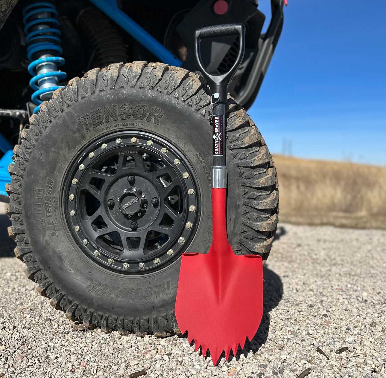 ATV / UTV Krazy Beaver Shorty Shovel (Textured Red Head / Black Handle) Recovery Gear, Camping gear, Shovel, Camping Krazy Beaver Tools- Overland Kitted