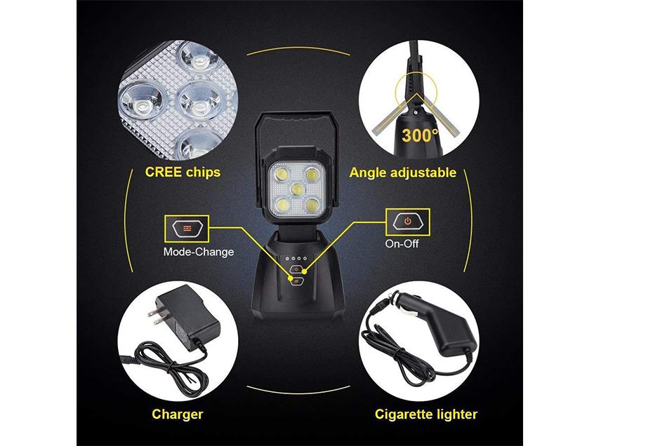 15W Magnetic Base Rechargeable LED Work/Camp Light