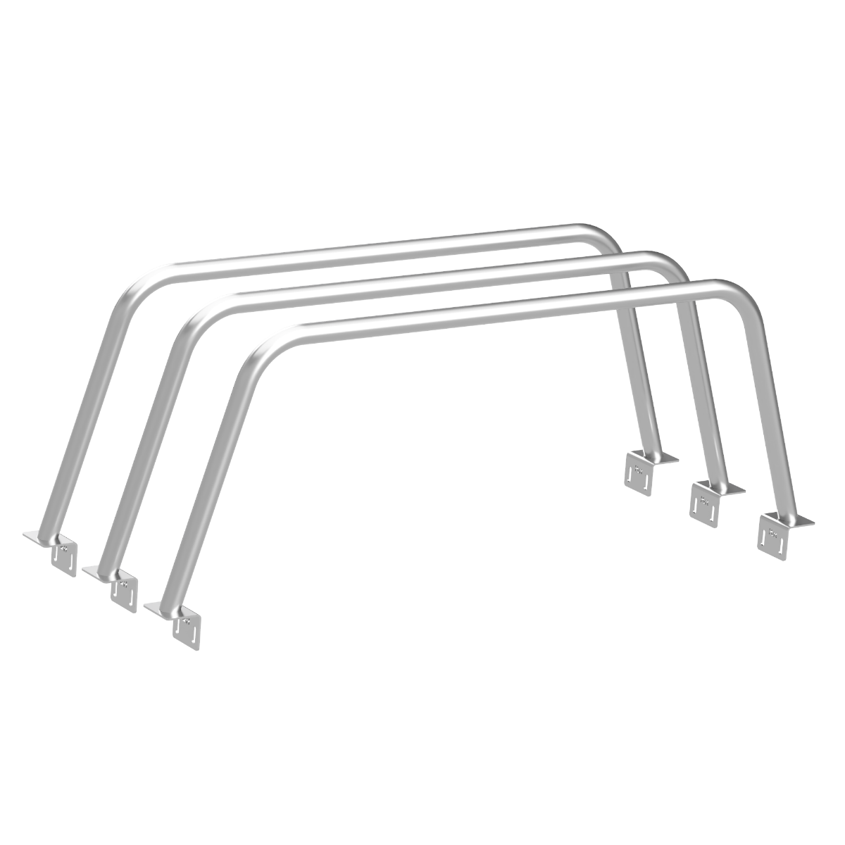 HMOR bed bars for 1992-1996 Ford F-150, render of three-bar set, tallest height in raw steel