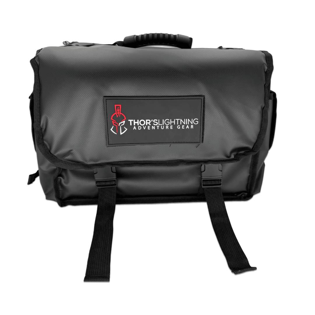 Thor's Lightning Air System storage bag – black weatherproof storage bag, front view