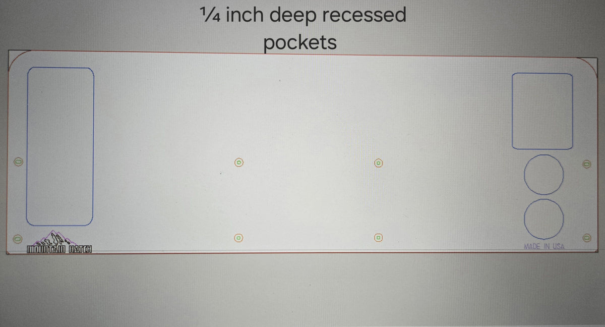 Diagram of the recessed-pocket Mountain Hatch panel for the 1st Gen Tundra with 1/4-inch-deep pockets marked