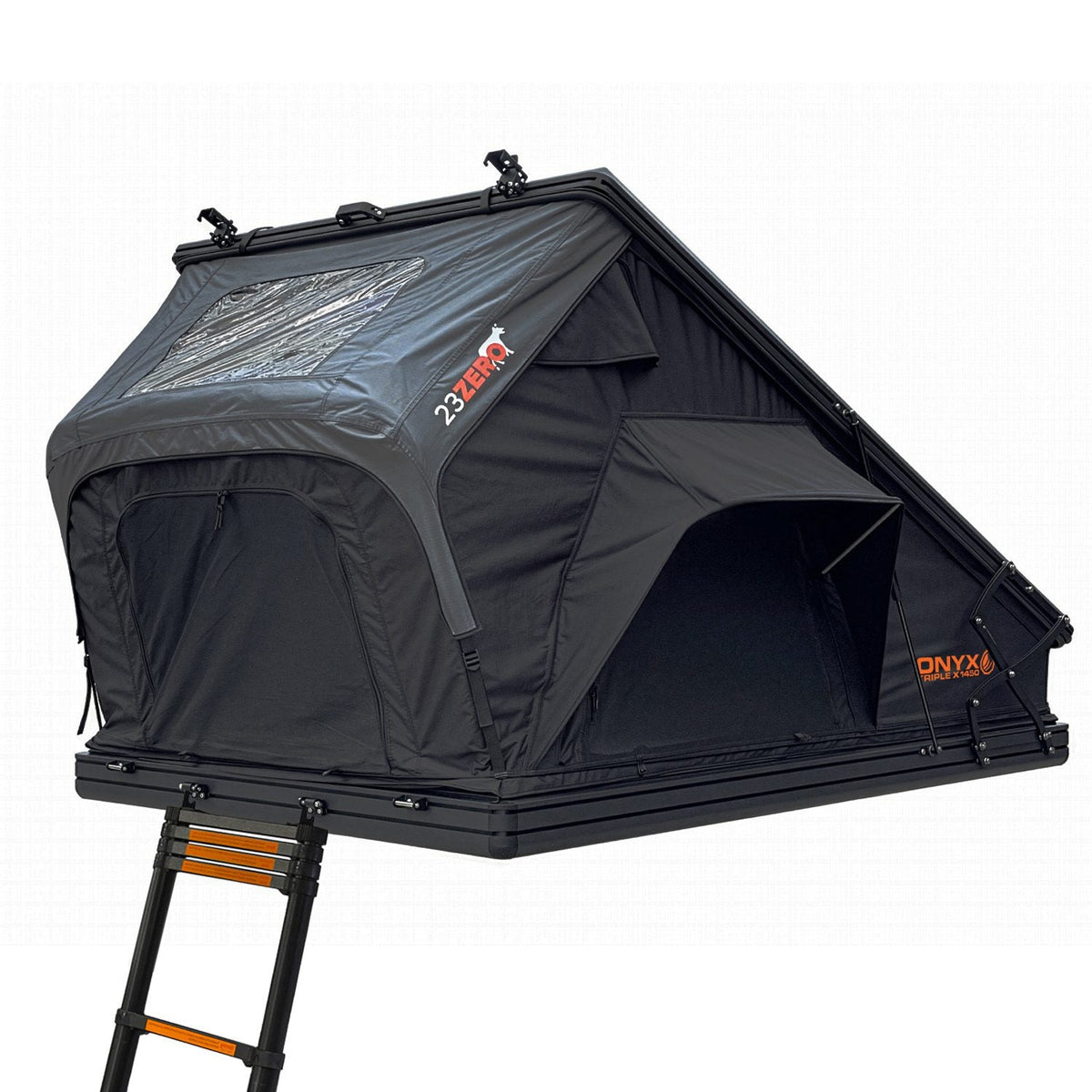 23ZERO Onyx Triple X roof top tent, close-up of the entrance and ladder mount