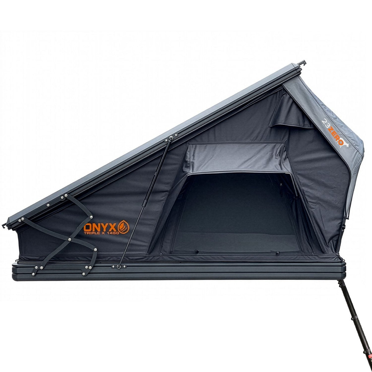 23ZERO Onyx Triple X roof top tent, close-up of the T-slot rail and sail track mounting system