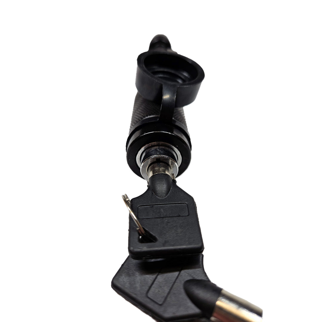 Black lock cap with a key inserted