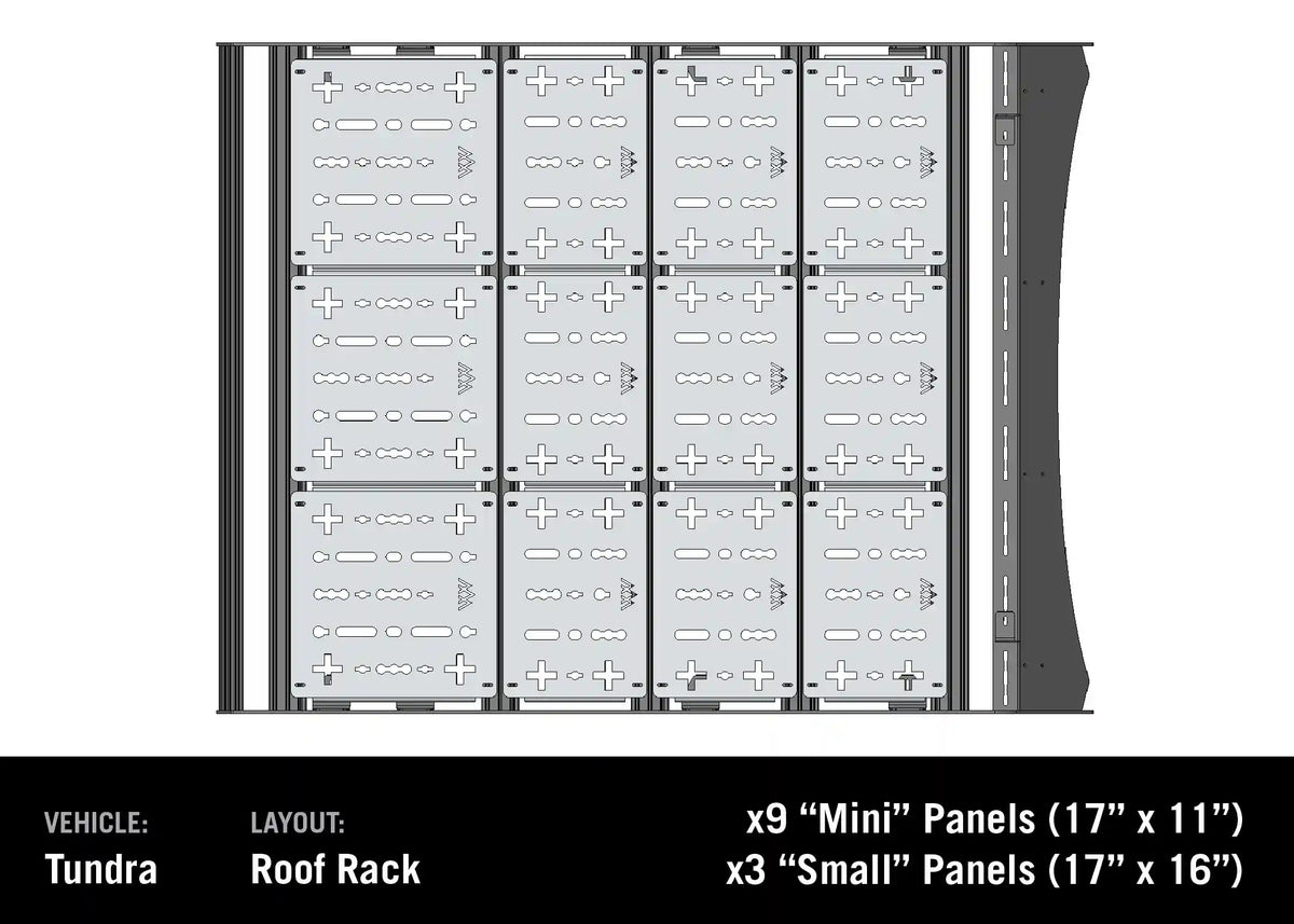 DRIFTR Toyota Tundra roof rack deck panel layout diagram