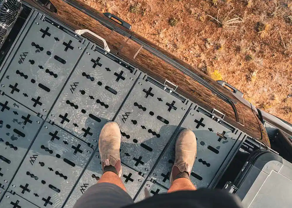DRIFTR Toyota Tundra roof rack, top-down view of the extrusion layout