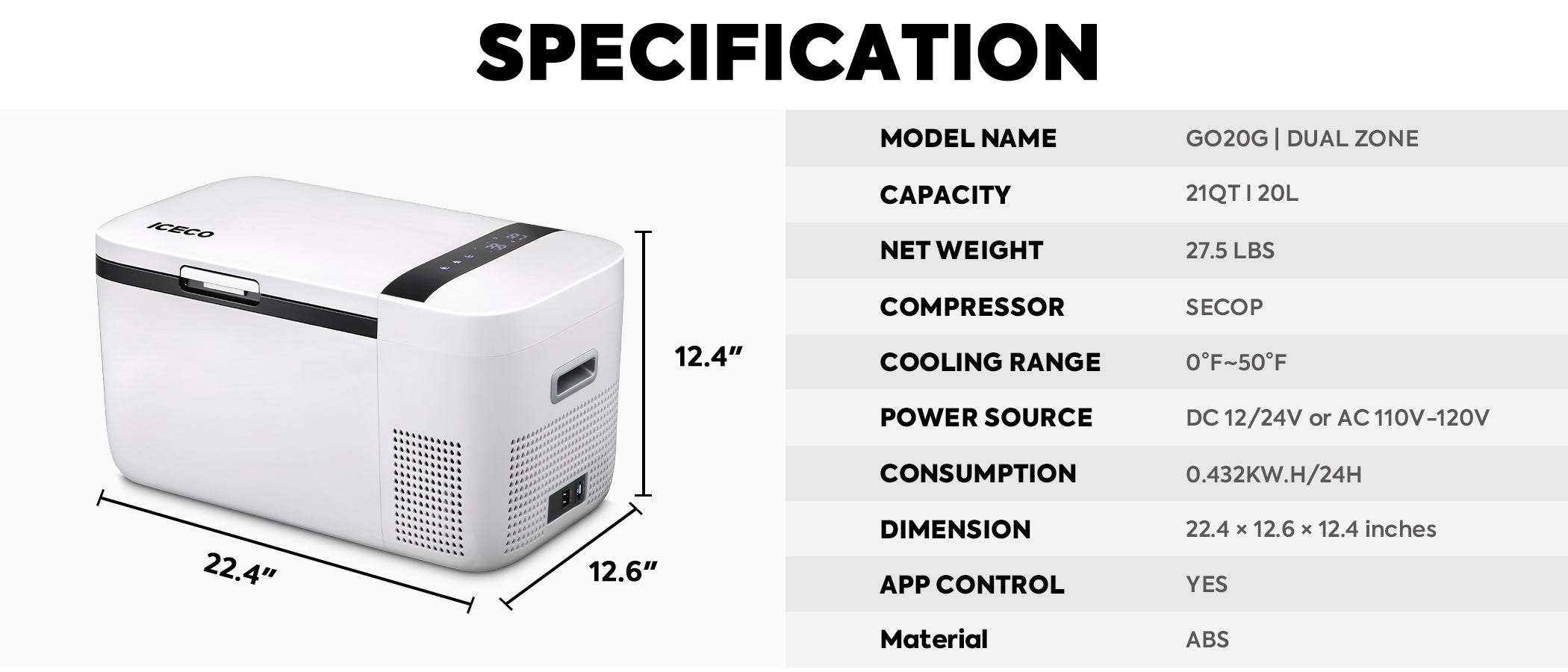 GO20 Dual Zone 12V Portable Freezer| ICECO | 20 LT GO Series ICECO- Overland Kitted