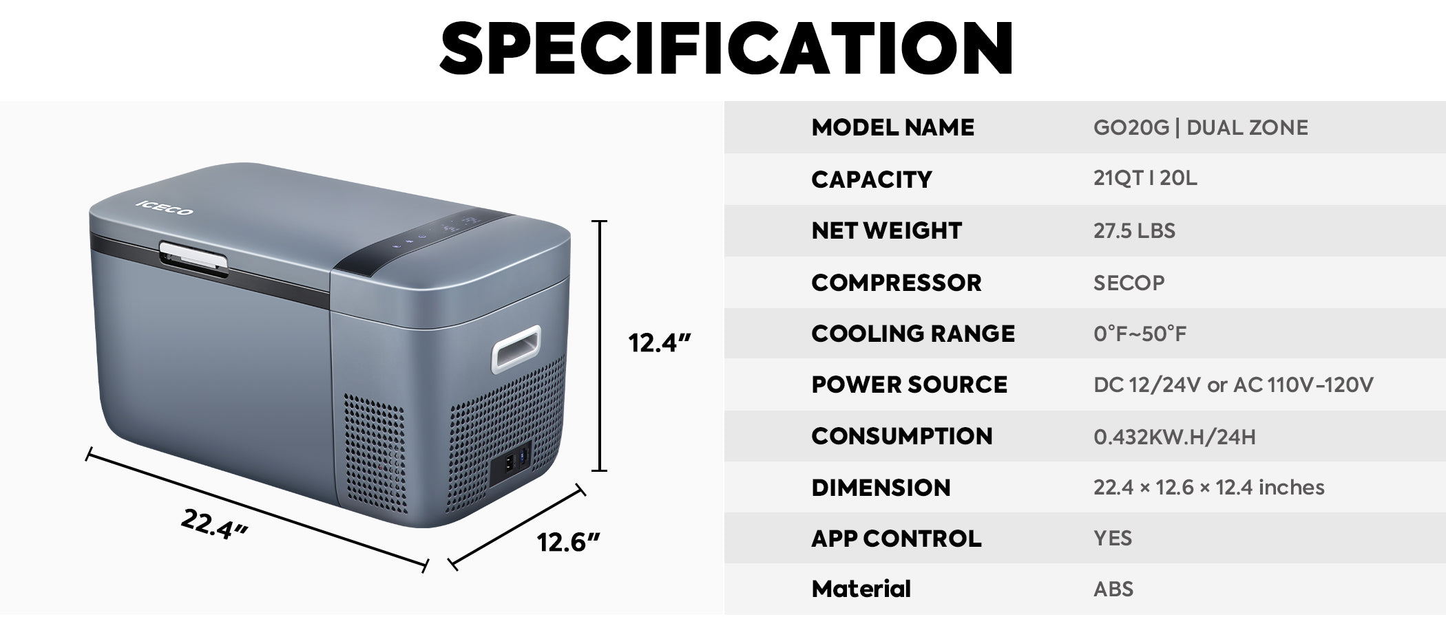 GO20 Dual Zone 12V Portable Freezer| ICECO | 20 LT GO Series ICECO- Overland Kitted