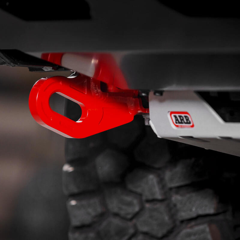 ARB LC250 forged steel recovery point mounted to the frame passenger side