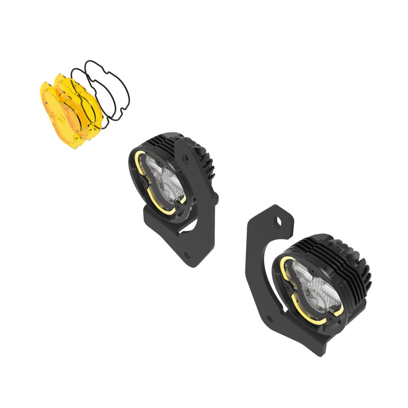 KC HiLiTES FLEX ERA 3 Dual Mode SAE Fog Lights - 2-Light Master Kit for Jeep JK/JL/JT Steel Bumpers, mounted view