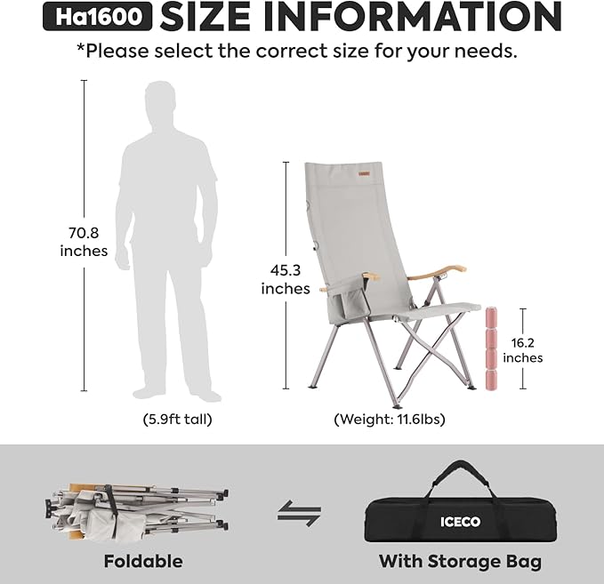 Ha1600 Adjustable Camping Chairs, High-Back Heavy Duty Folding Chair for Outside | ICECO Camping ICECO- Overland Kitted