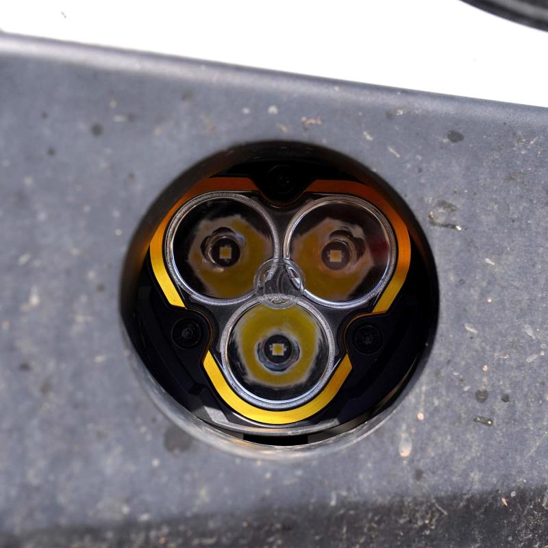 KC HiLiTES Round Universal Shrouds for FLEX ERA 3 Lights (Pair), shown with included parts