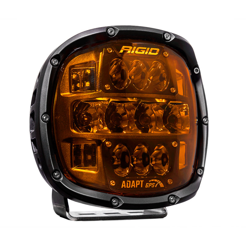 Rigid Industries Adapt XP Amber PRO pod projecting an amber off-road beam