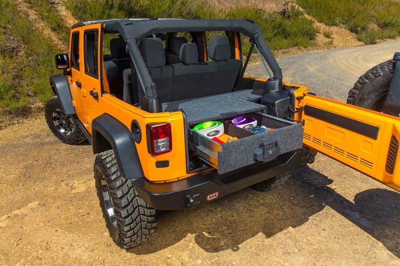 ARB RDRF790 roller drawer and floor kit for Jeep Wrangler JK 4-door plastic trim subwoofer