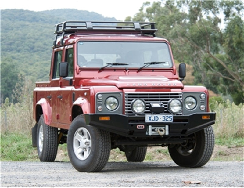 ARB Sahara winch bumper for Land Rover Defender — front three-quarter view