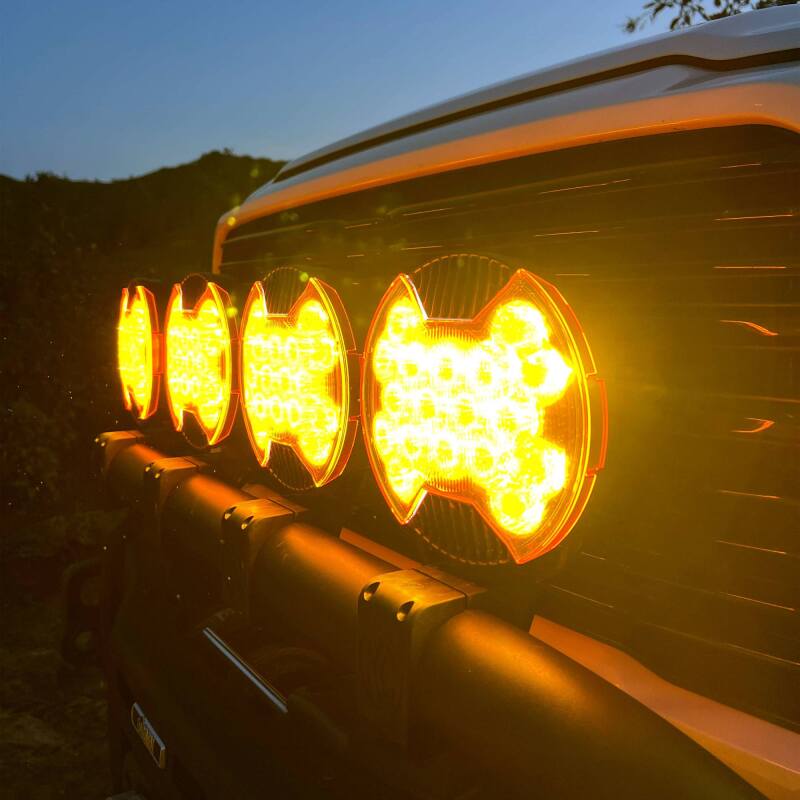 KC HiLiTES SlimLite 8in LED Light Shield SAE Driving - Selective Yellow (Shield Only), detail view