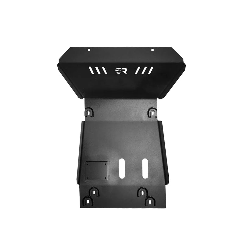 Cali Raised front skid plate for the 2025+ Toyota 4Runner, black steel with vent slots, studio shot