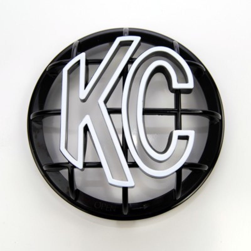 KC HiLiTES 5in Round ABS Stone Guard for Apollo Lights - Black w/White Logo (Single)