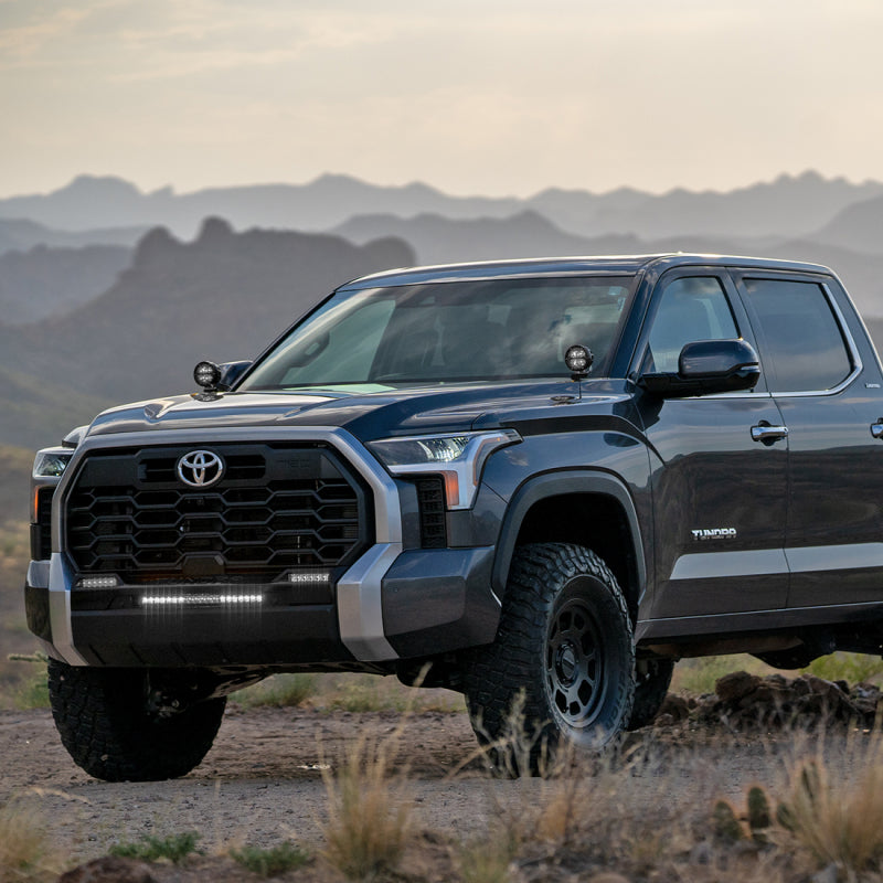 Black and yellow light covers included with the RIGID Tundra 360-Series A-Pillar kit