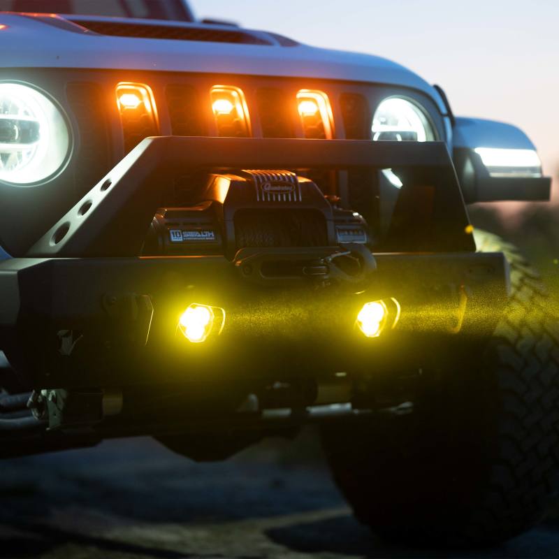 KC HiLiTES FLEX ERA 3 Dual Mode SAE Fog Lights - 2-Light Master Kit for Jeep Wrangler JK/JL & Gladiator JT, side view