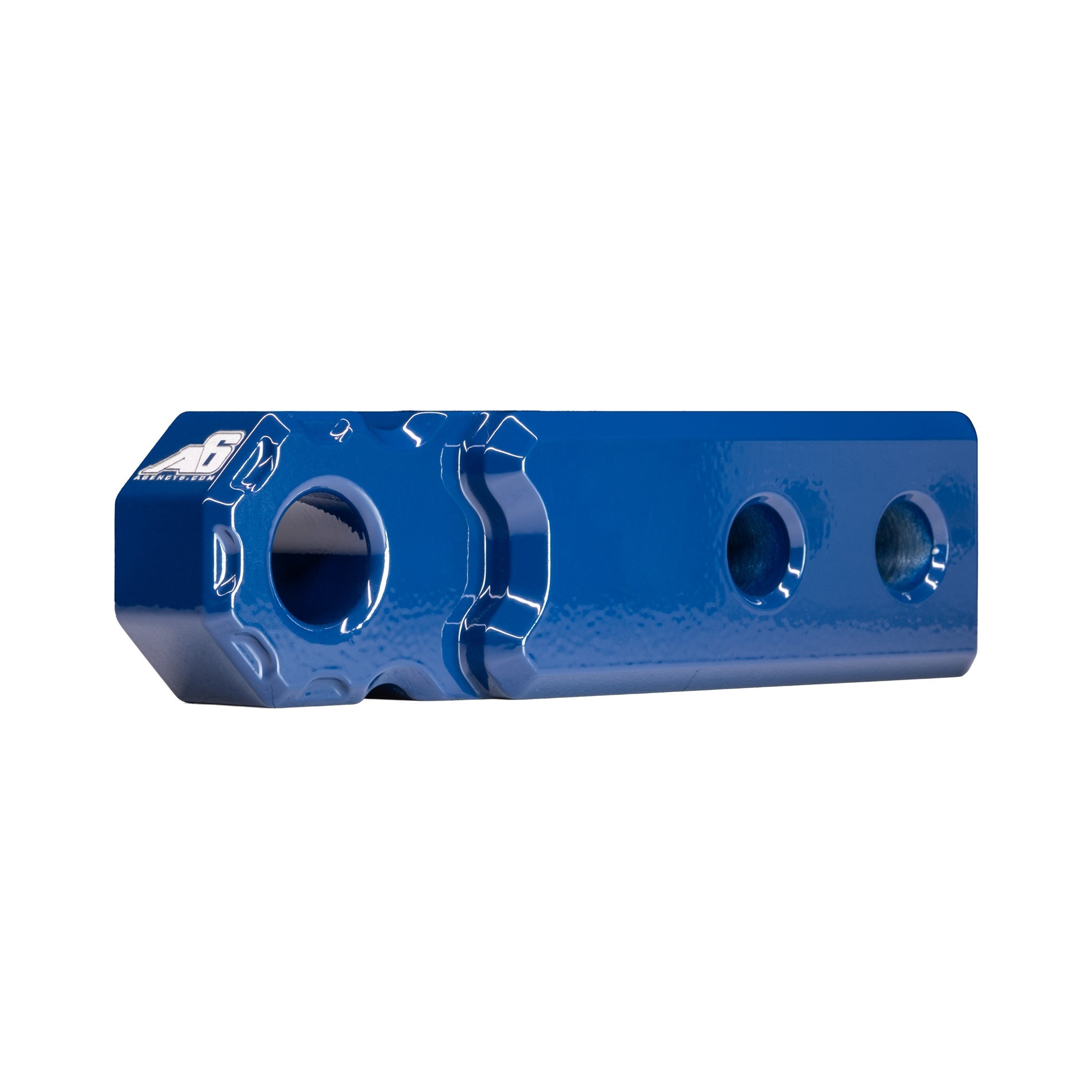 Blue Agency 6 hitch shackle block, quarter side view