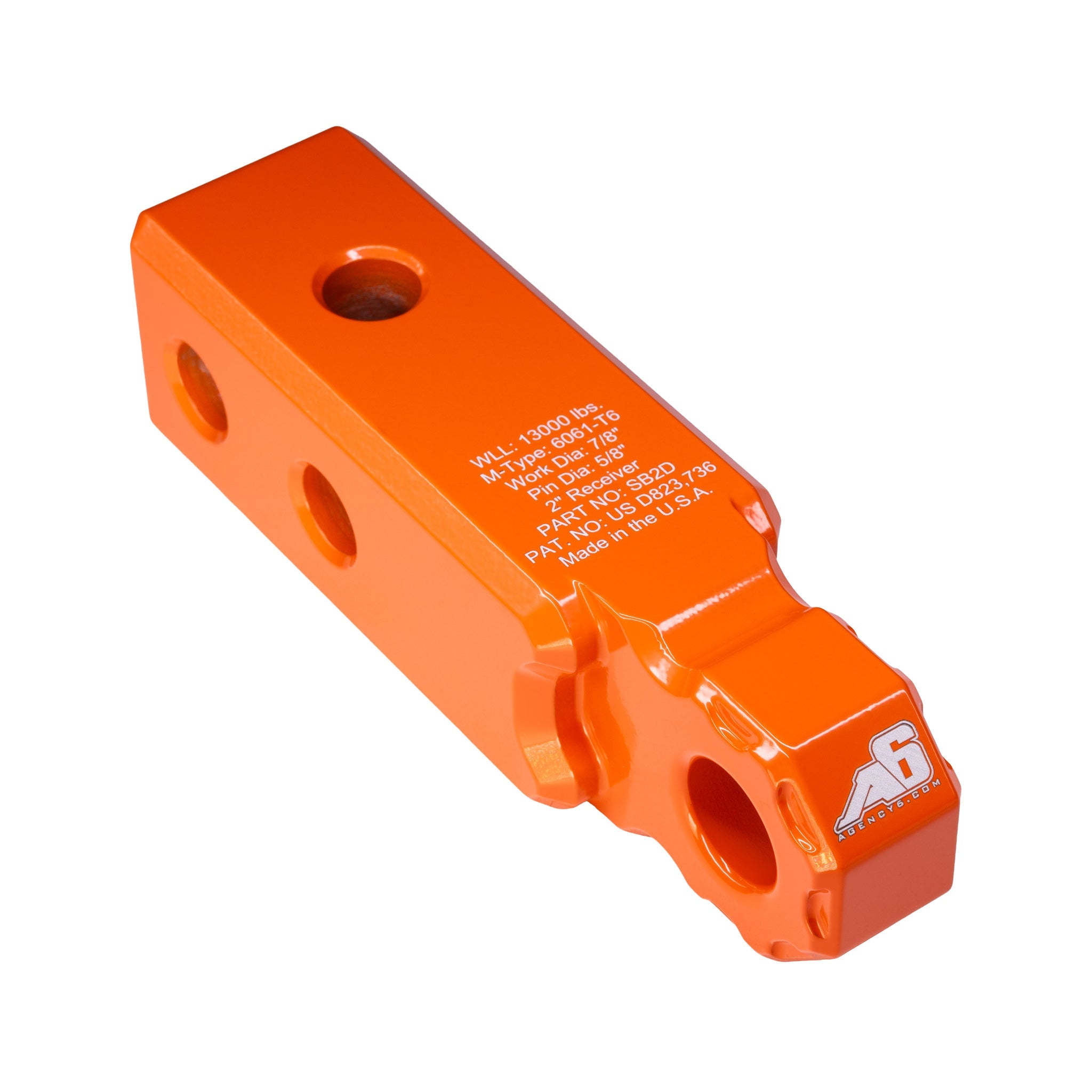 Orange Agency 6 hitch shackle block, quarter top view