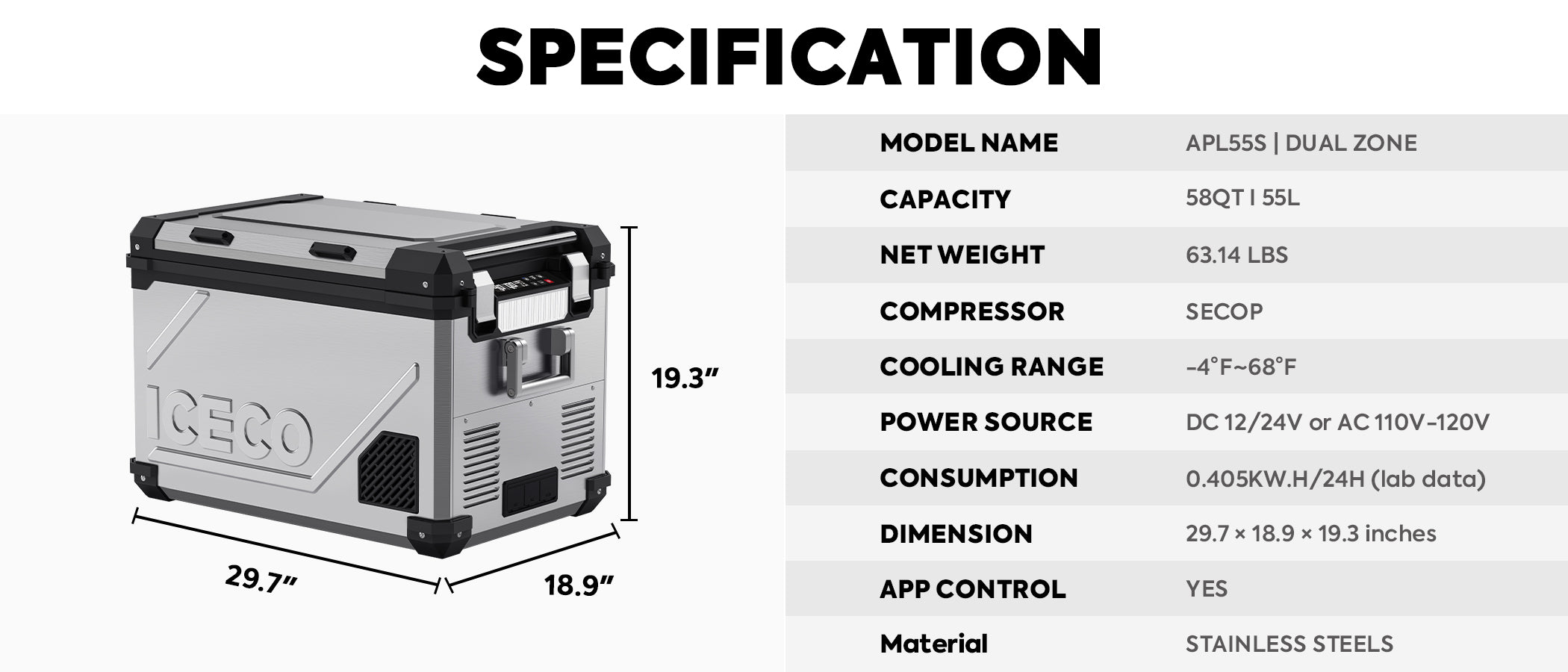 APL55 Dual Zone 12 Volt Fridge | ICECO | 55 LT APL Series ICECO- Overland Kitted