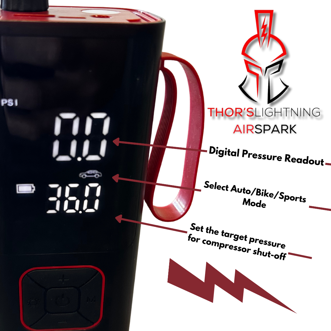 AirSpark compressor feature graphic showing additional product details and controls