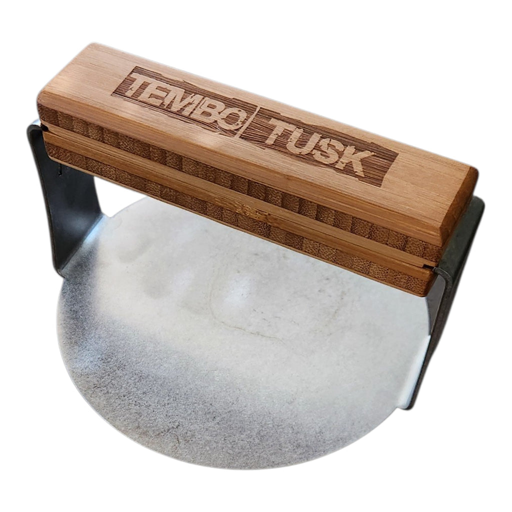 TemboTusk Burger Smasher 5000 with bamboo handle