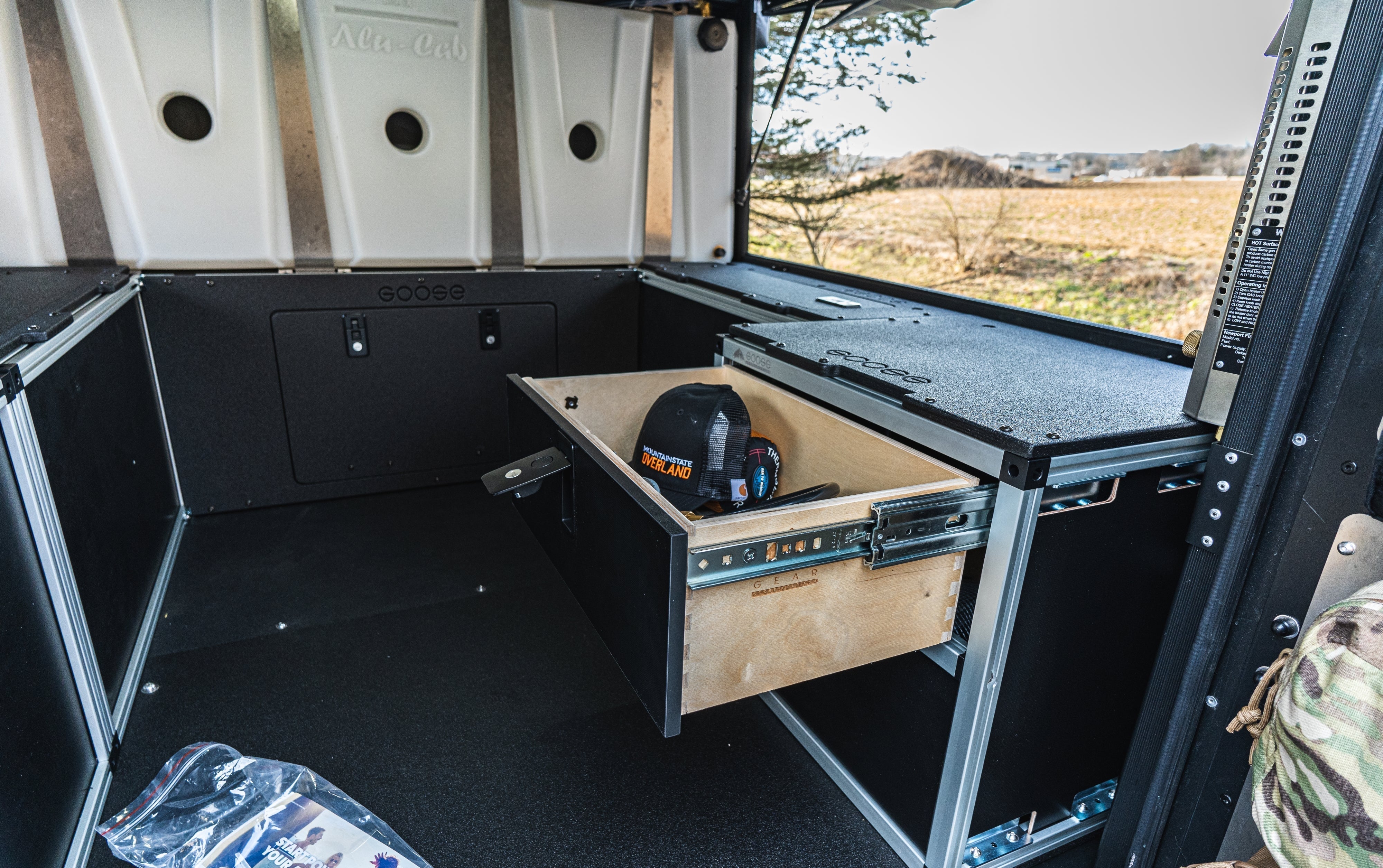 Alu-Cab Canopy Camper V2 - Toyota Tacoma 2005-Present 2nd & 3rd Gen. - Rear Double Drawer Module - 5' Bed Camper Goose Gear- Overland Kitted