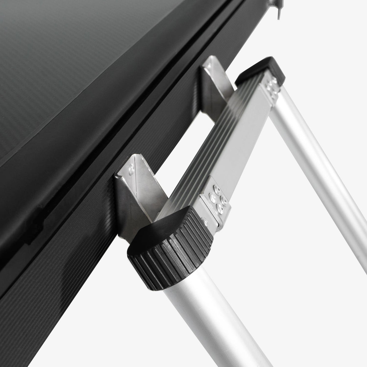 Close-up of the ladder hook extension on a rooftop tent edge