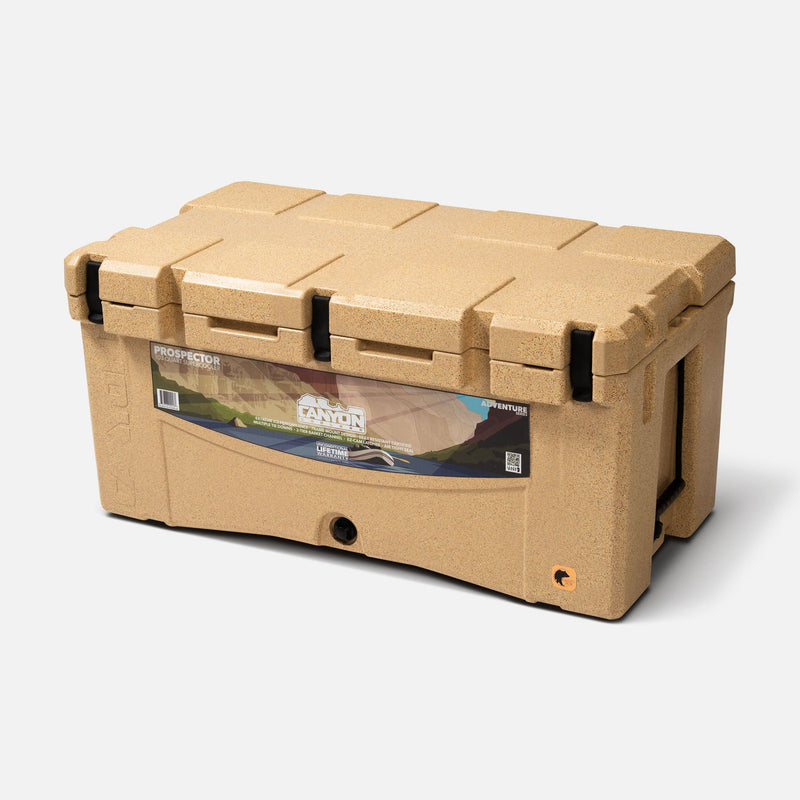 Canyon Coolers Prospector 103 103 qt rotomolded hard cooler in Sandstone, closed