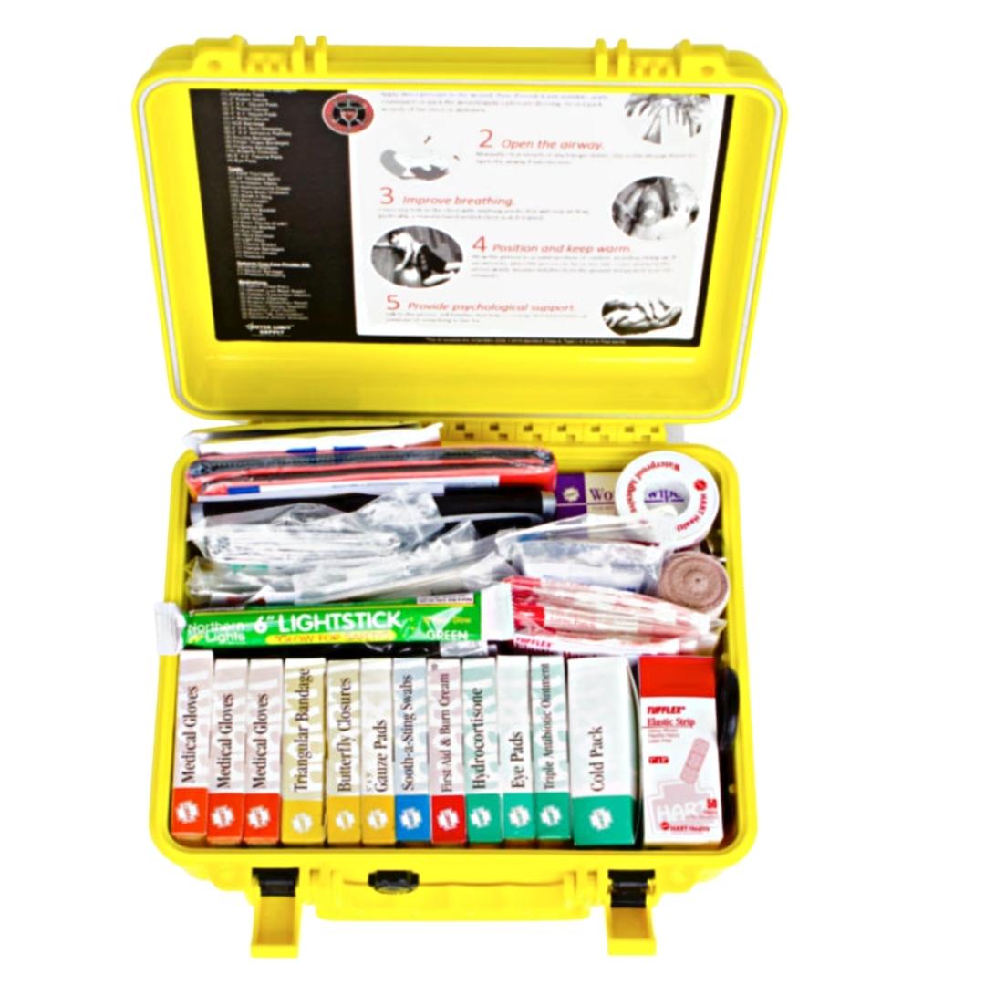 Outer Limit Supply Waterproof 6000 Series first aid kit, case open