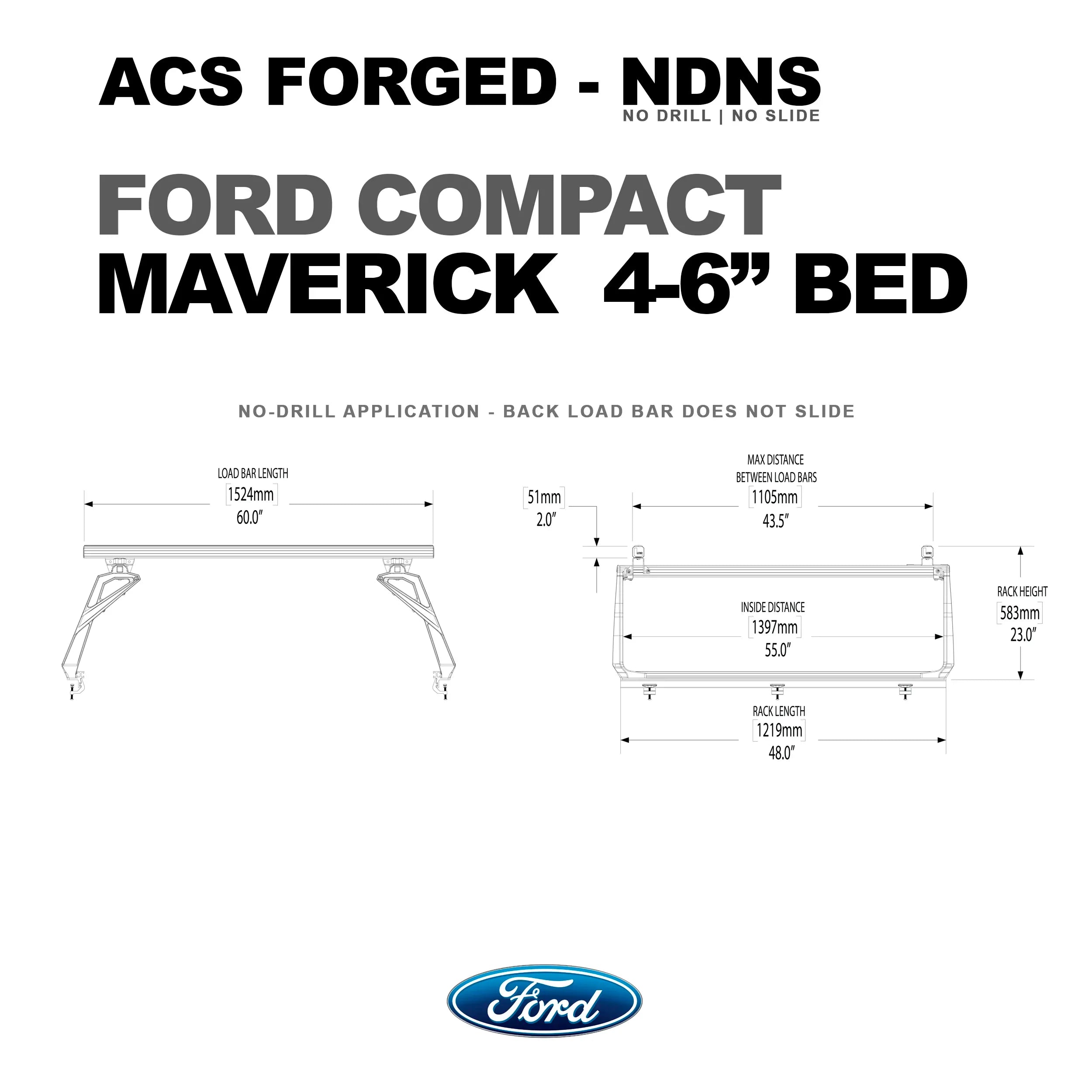 Ford Maverick 4'6" bed with Leitner Designs ACS Forged NDNS bed rack