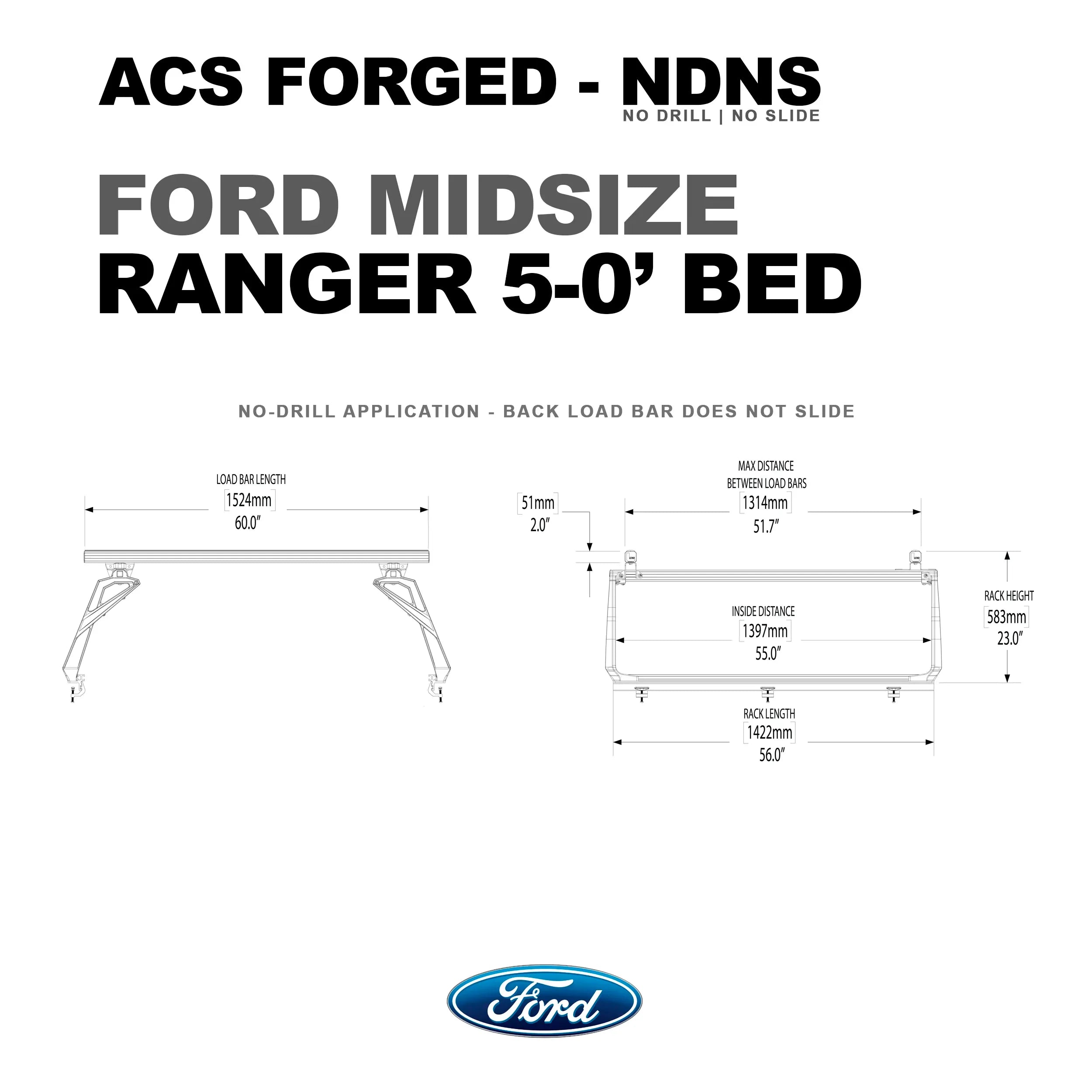 Ford Ranger 5' bed with Leitner Designs ACS Forged NDNS