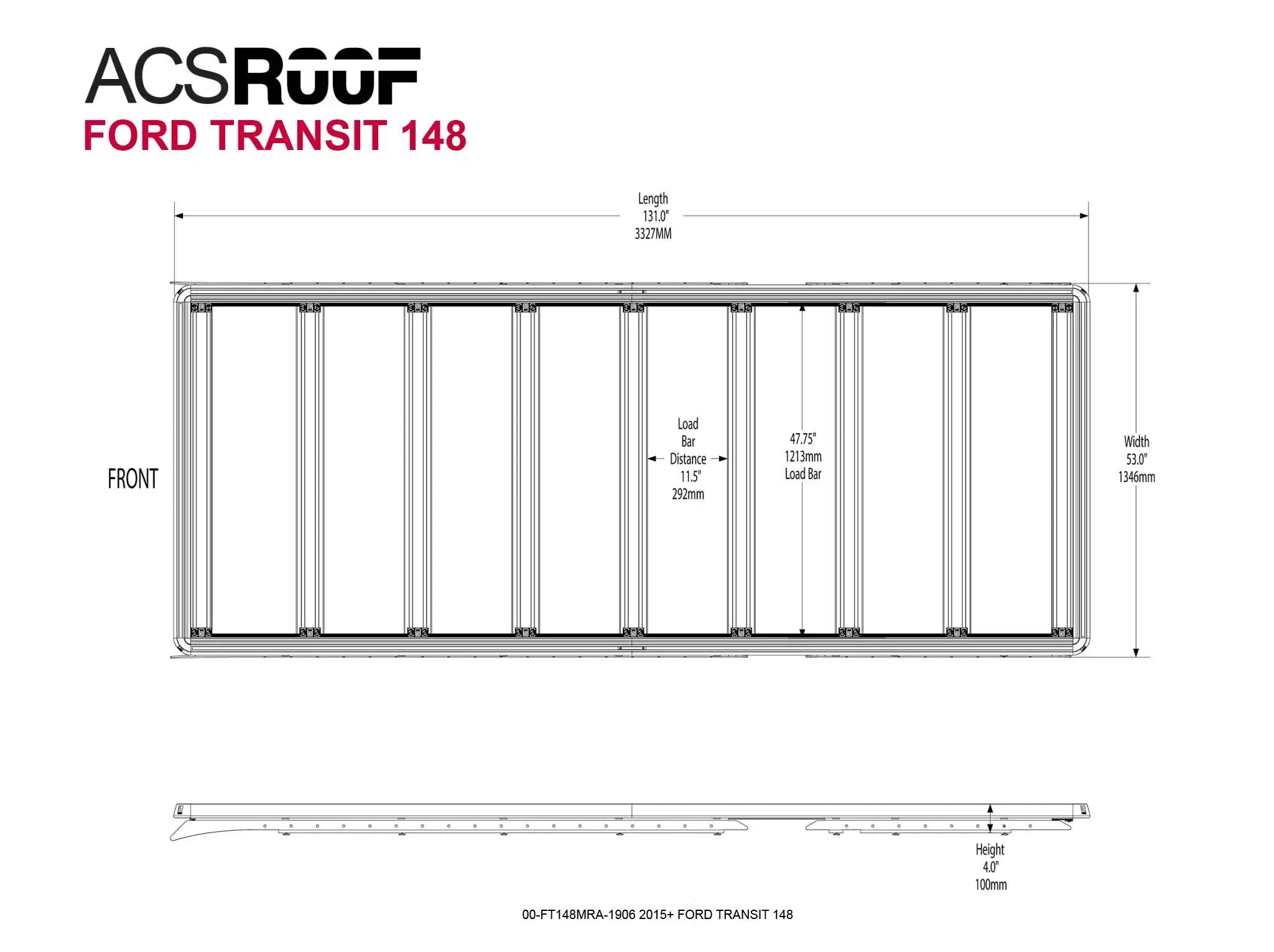 Leitner ACS ROOF platform rack on Ford Transit 148