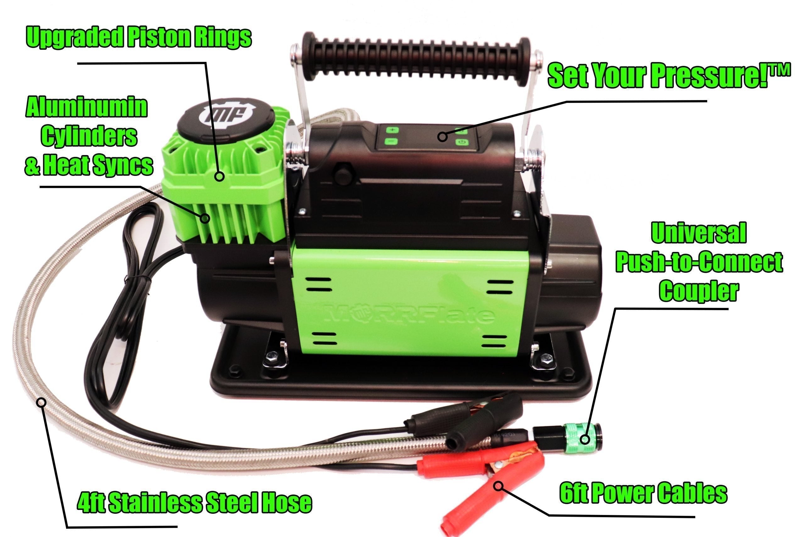 MORRFlate FiveSix PSI Pro compressor features and fittings