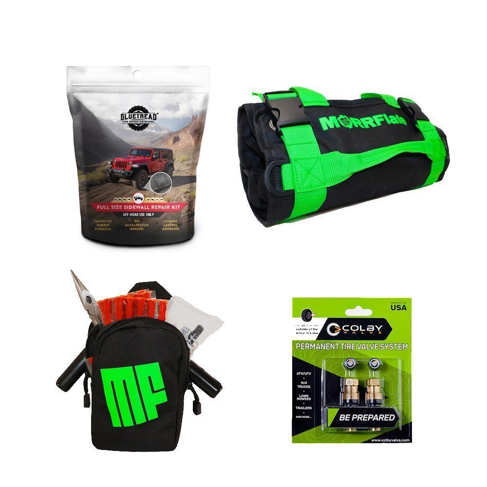 MORRFlate Xtreme 4x4 tire repair kit, full contents laid out