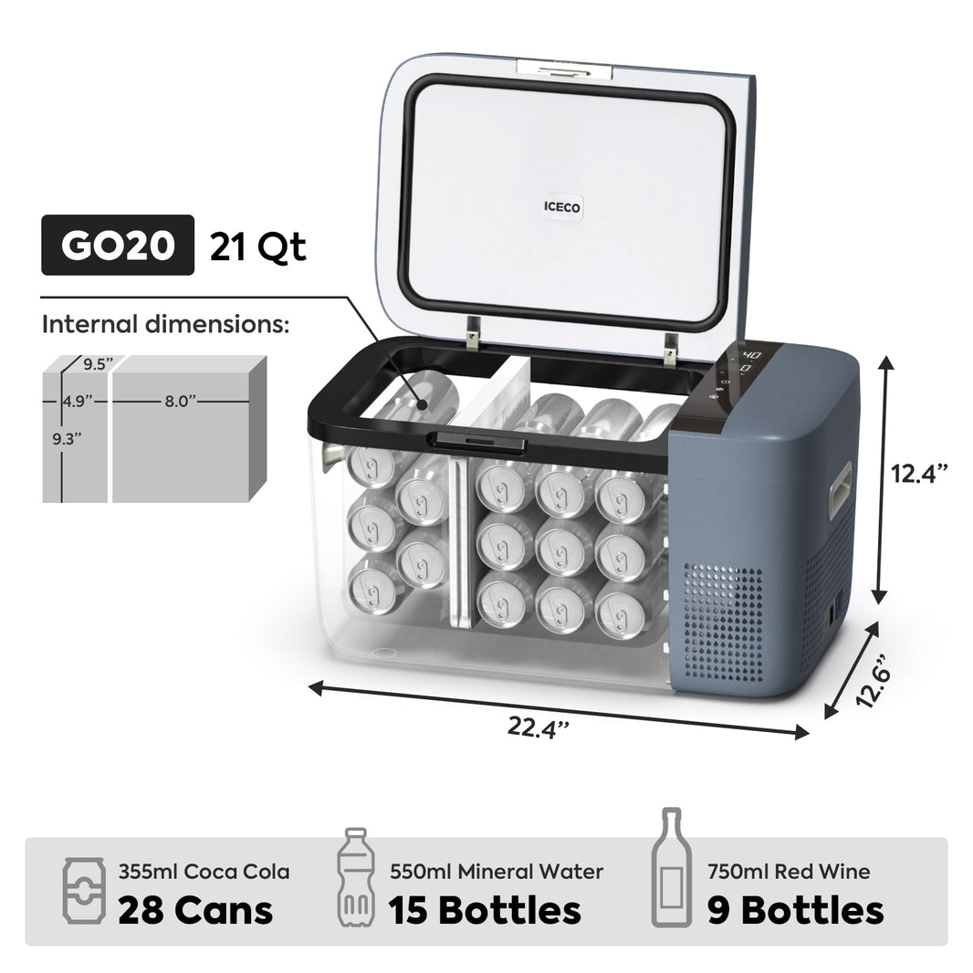 GO20 Dual Zone 12V Portable Freezer| ICECO | 20 LT GO Series ICECO- Overland Kitted