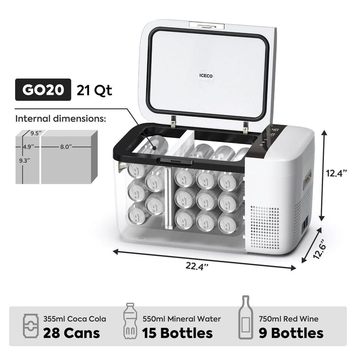 GO20 Dual Zone 12V Portable Freezer| ICECO | 20 LT GO Series ICECO- Overland Kitted