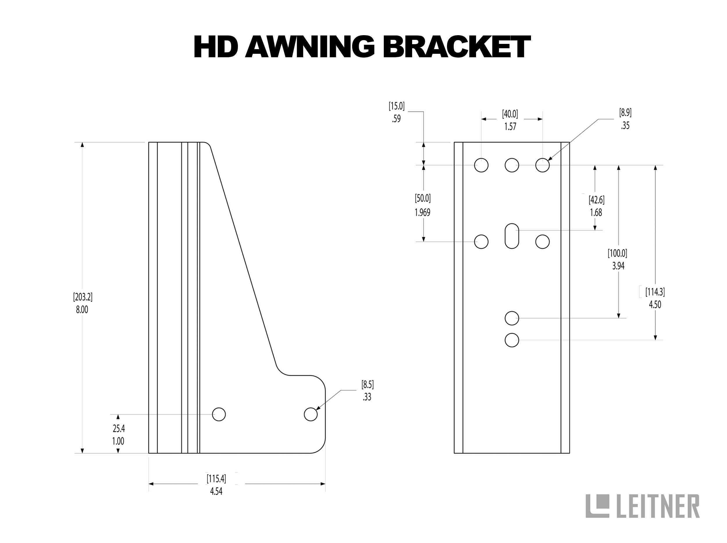 HD AWNING BRACKET DIAGRAM WITH MEASUREMENTS